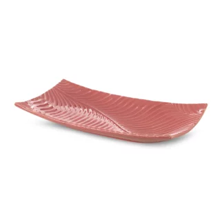 Patera ceramiczna dekoracyjna różowa z wytłaczanym wzorem prostokątna 35x20x6 cm SENA