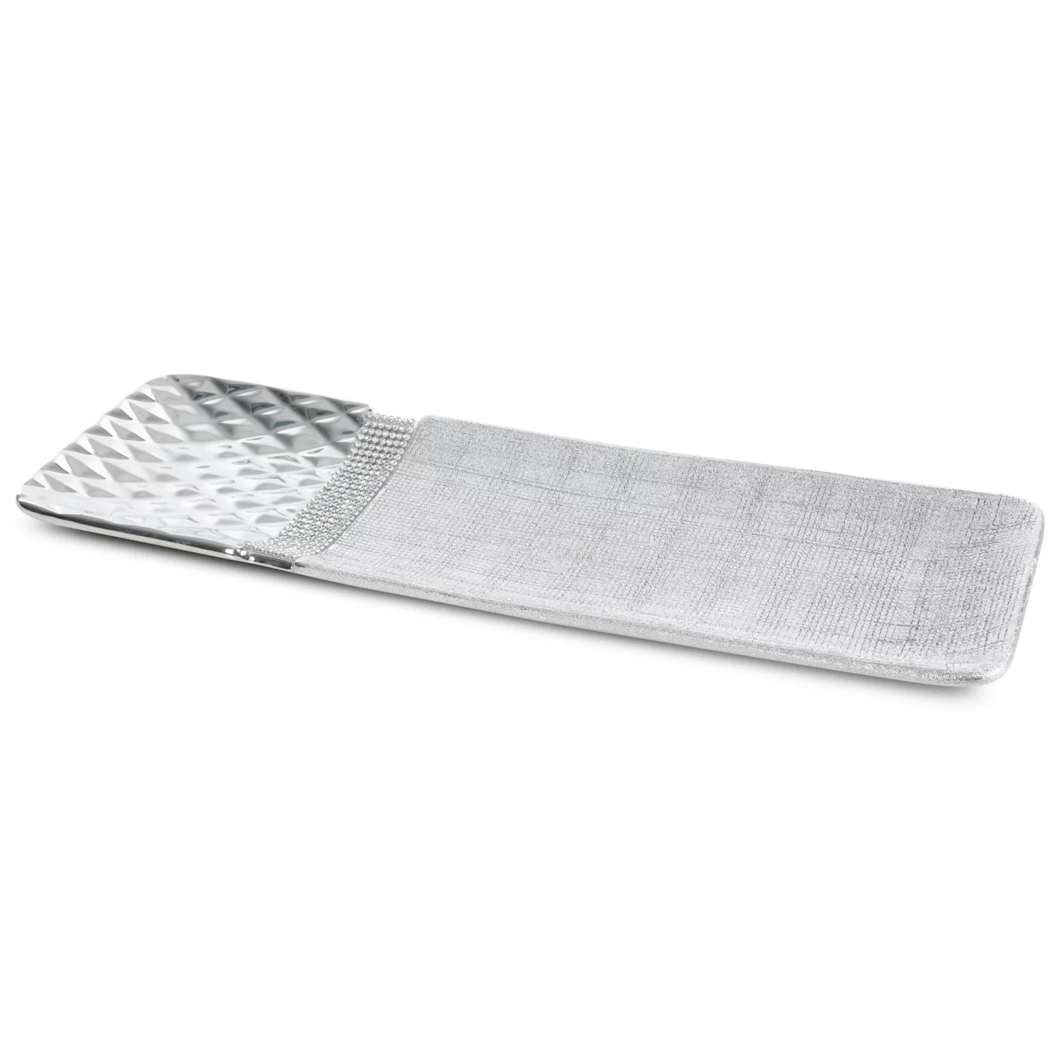 Patera ceramiczna srebrna dekoracyjna  z dodatkiem cyrkoni 39x13x3 cm SOLEN