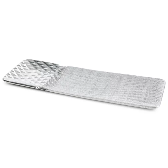 Patera ceramiczna srebrna dekoracyjna z dodatkiem cyrkoni 39x13x3 cm SOLEN