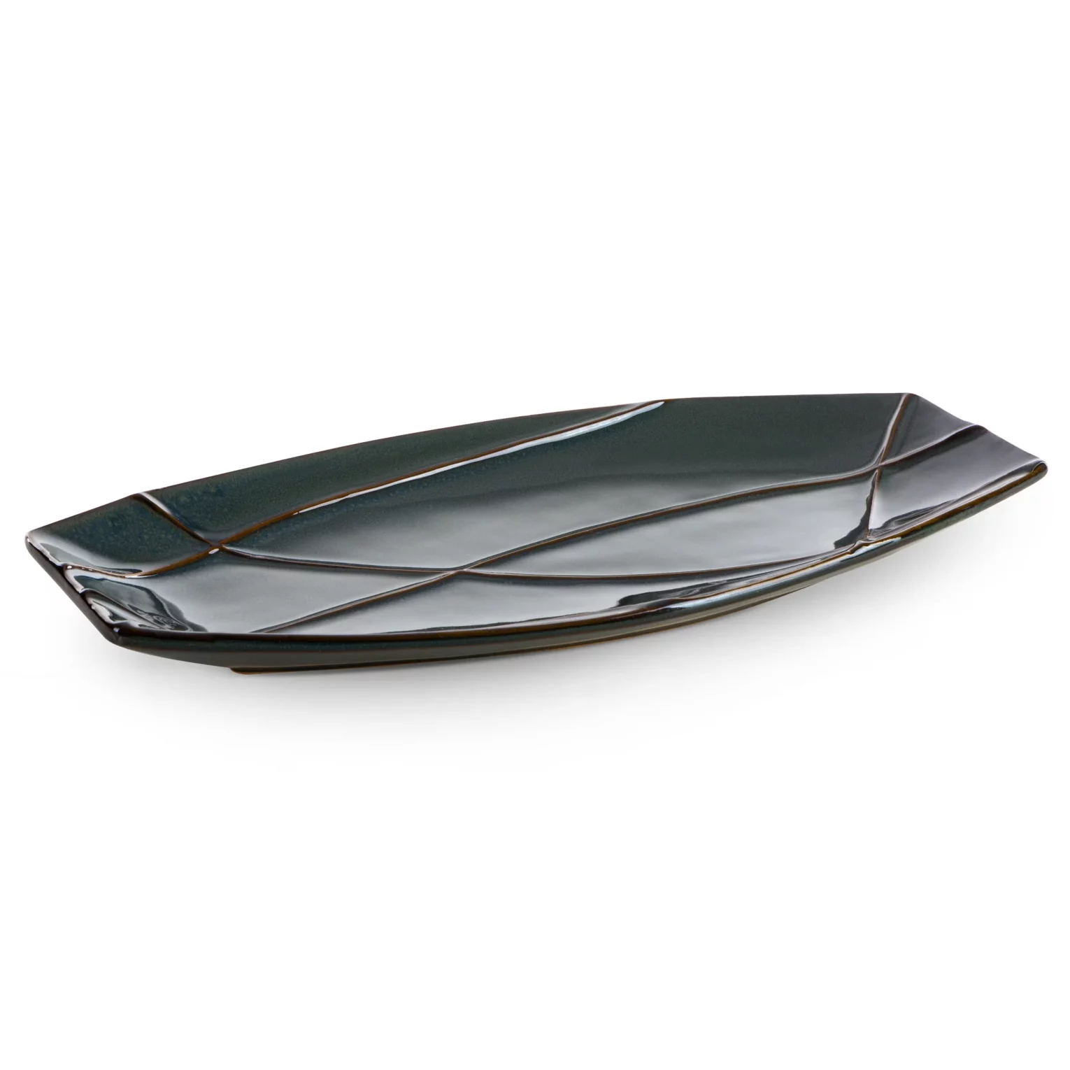 Patera ceramiczna dekoracyjna turkusowo-zielona z nowoczesnym wypukłym wzorem 41x20x3 cm TEO