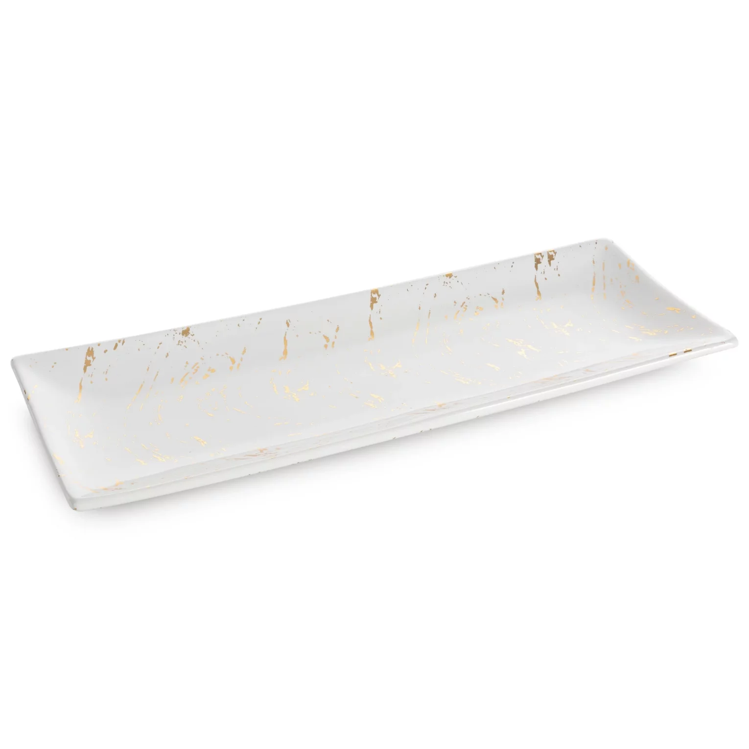 Patera ceramiczna  dekoracyjna biało-złota zdobiona przecieranym wzorem 38x14x4 cm ARIELA 2