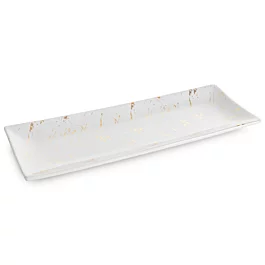 Patera ceramiczna  dekoracyjna biało-złota zdobiona przecieranym wzorem 38x14x4 cm ARIELA 2