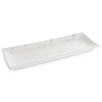 Patera ceramiczna dekoracyjna biało-złota zdobiona przecieranym wzorem 38x14x4 cm ARIELA 2