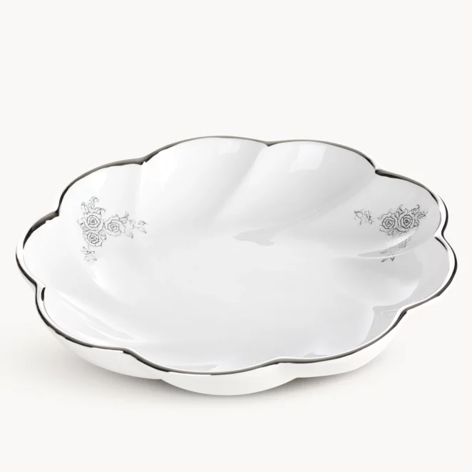 Patera dekoracyjna biało, srebrna o falowanej formie 30x6 cm ELSA