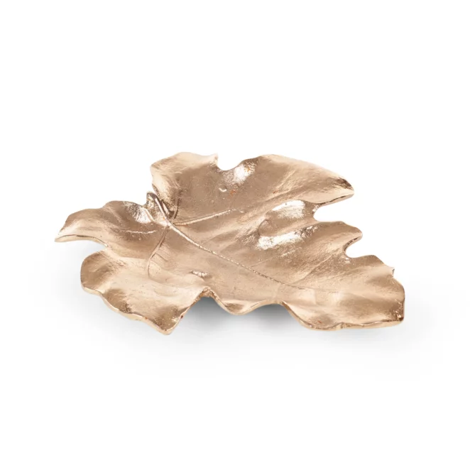 Patera metalowa złota o kształcie liścia 24x20x2 cm DALIA