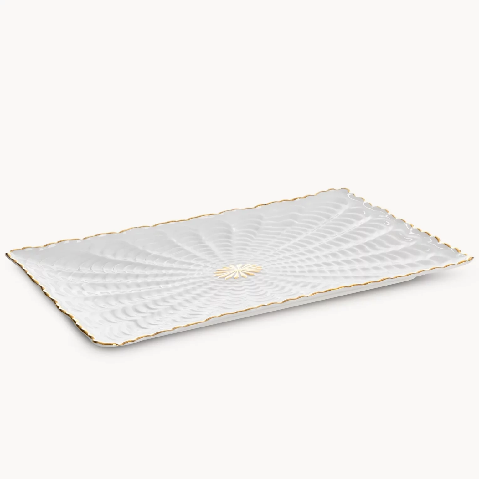 Patera ceramiczna dekoracyjna kremowo-złota  z wypukłym wzorem 32x19x3 cm GAIA
