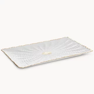 Patera ceramiczna dekoracyjna kremowo-złota  z wypukłym wzorem 32x19x3 cm GAIA