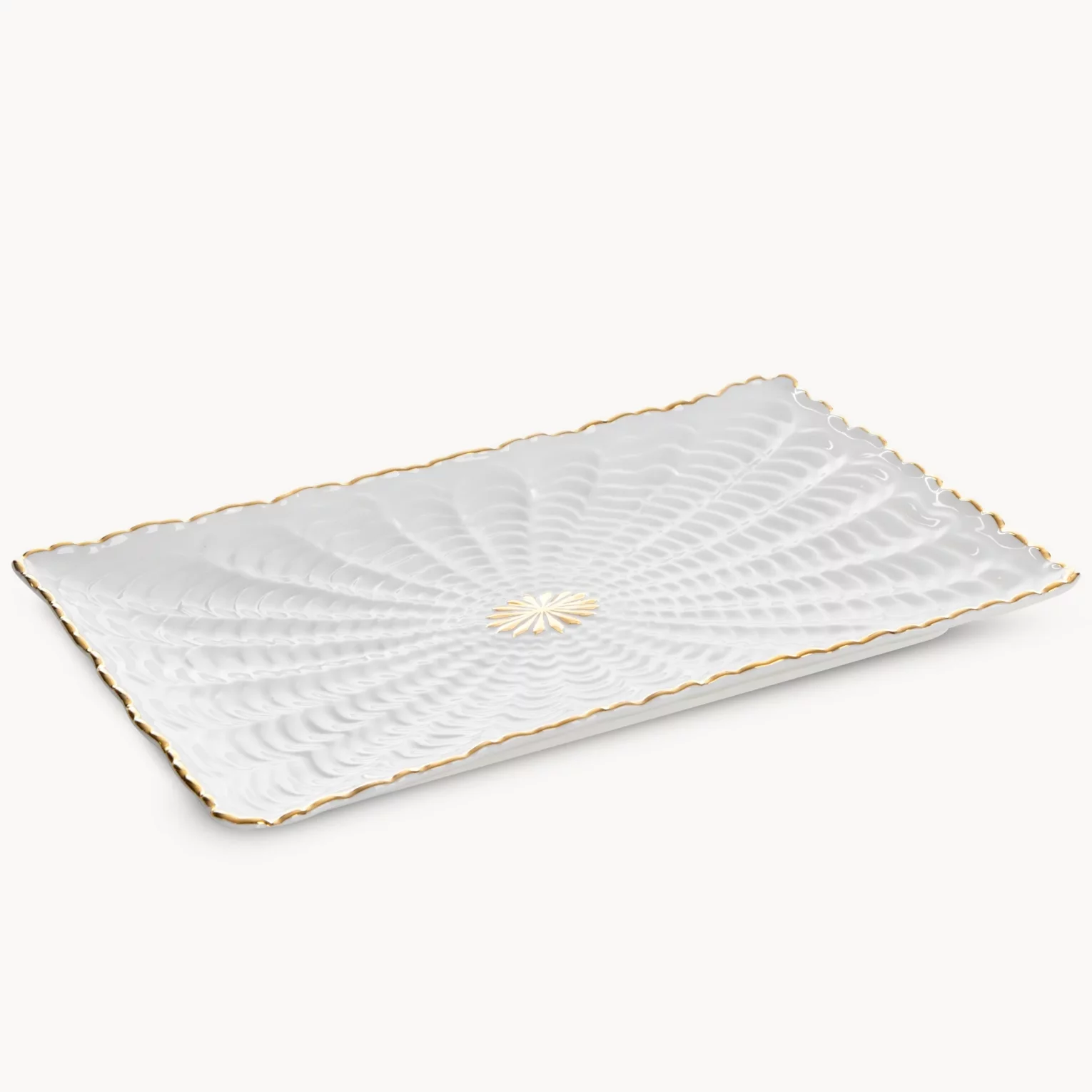 Patera ceramiczna dekoracyjna kremowo-złota  z wypukłym wzorem 26x17x2 cm GAIA