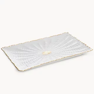 Patera ceramiczna dekoracyjna kremowo-złota  z wypukłym wzorem 26x17x2 cm GAIA