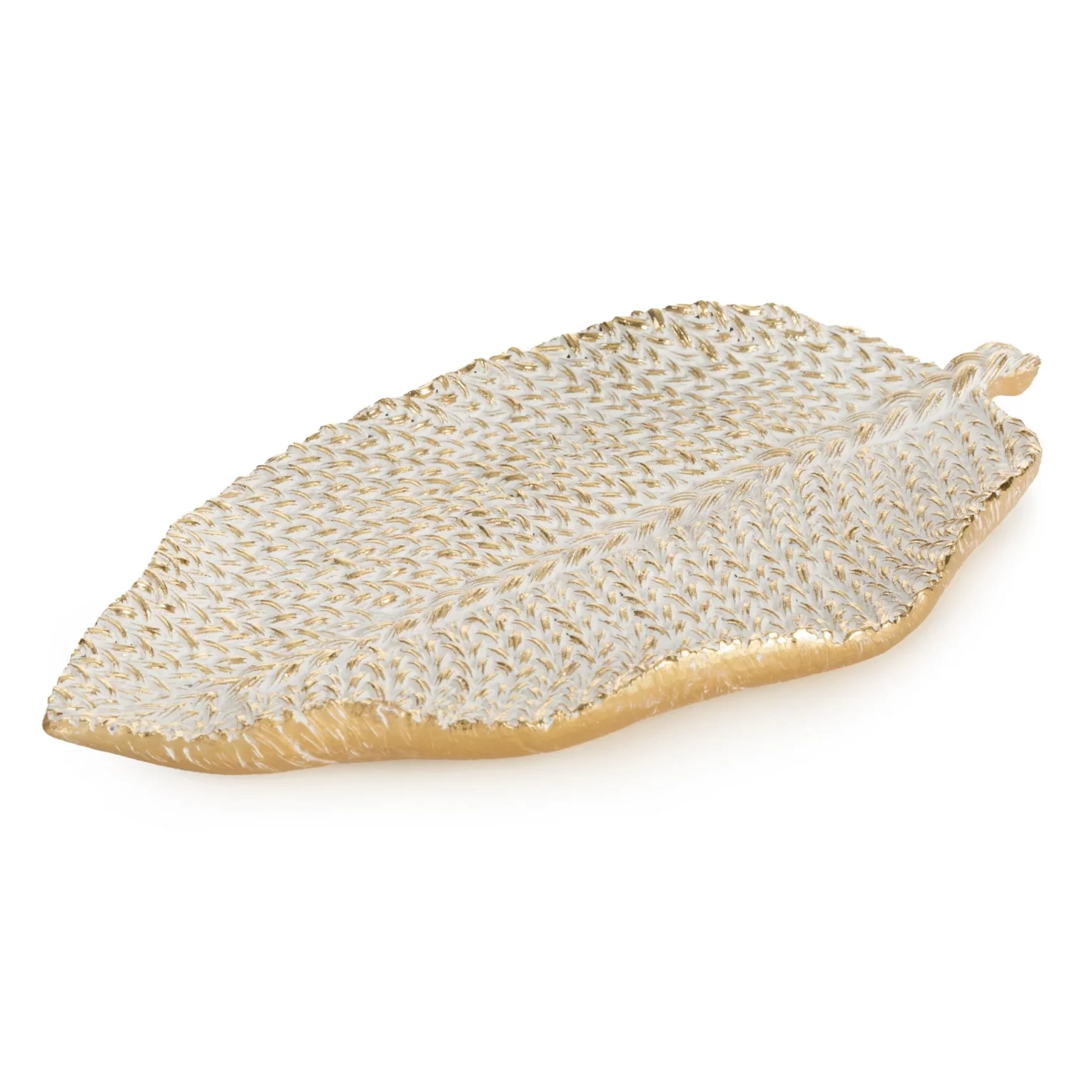 Patera dekoracyjna złoto-biała zdobiona wzorem plecionego sweterka 29x16x3 cm  MOLI