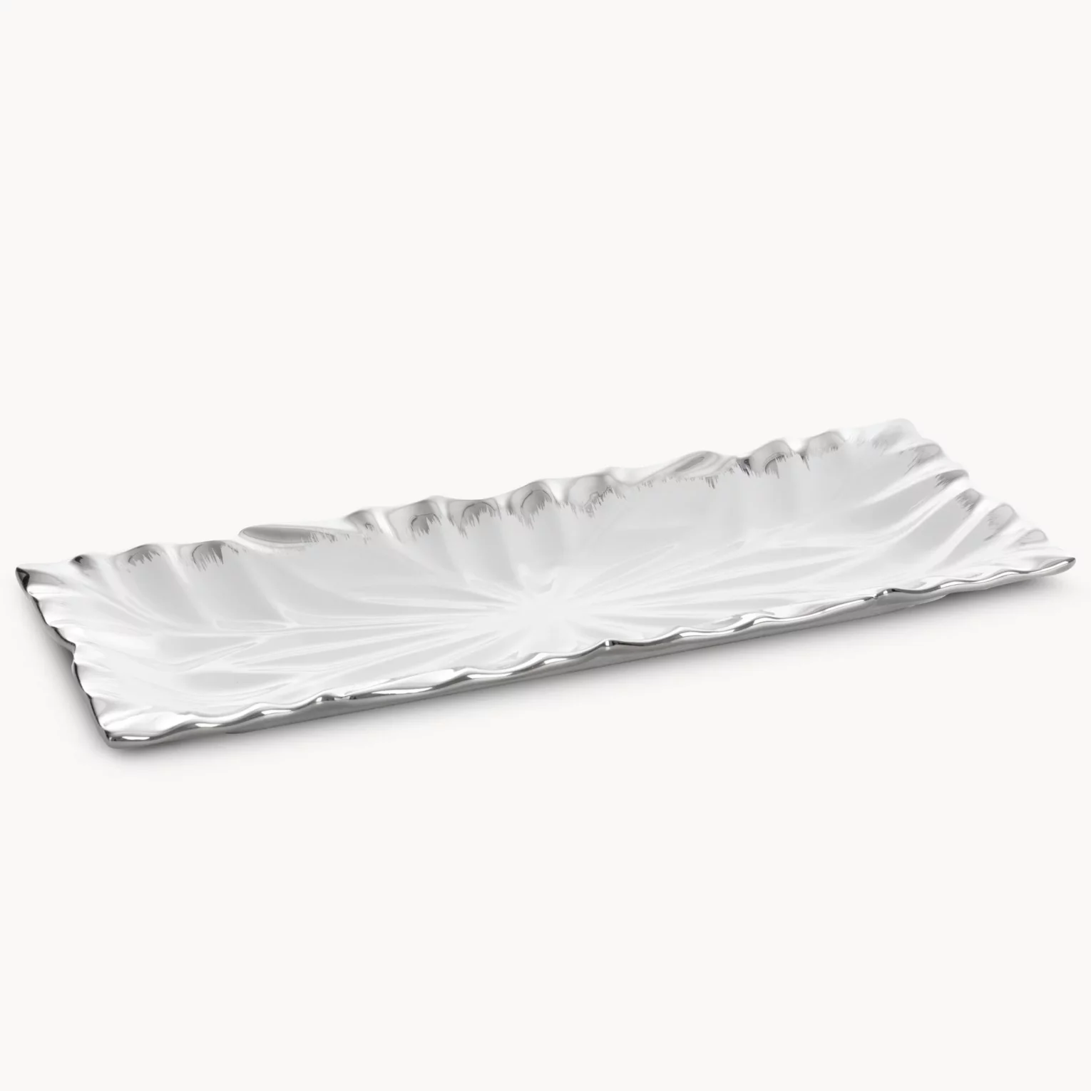 Patera ceramiczna dekoracyjna biało-srebrna zdobiona wypukłym wzorem 38x15x3 cm NIRA