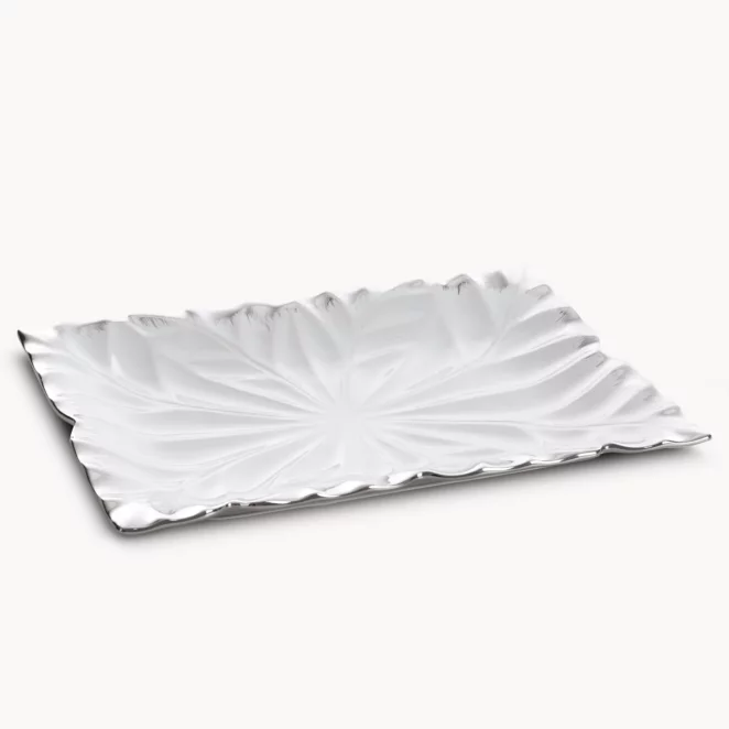 Patera ceramiczna dekoracyjna biało-srebrna zdobiona wypukłym wzorem 35x26x3 cm NIRA