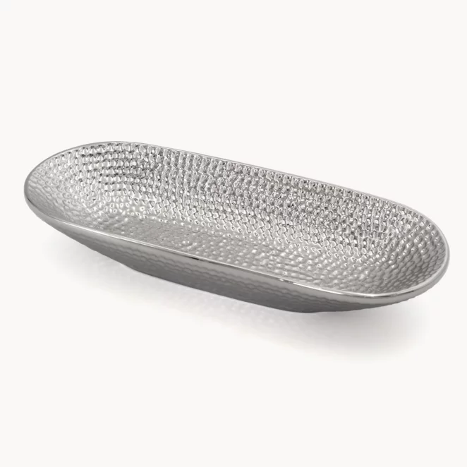 Patera dekoracyjna srebrna z ozdobnym wzorem 31x13x5 cm GREG