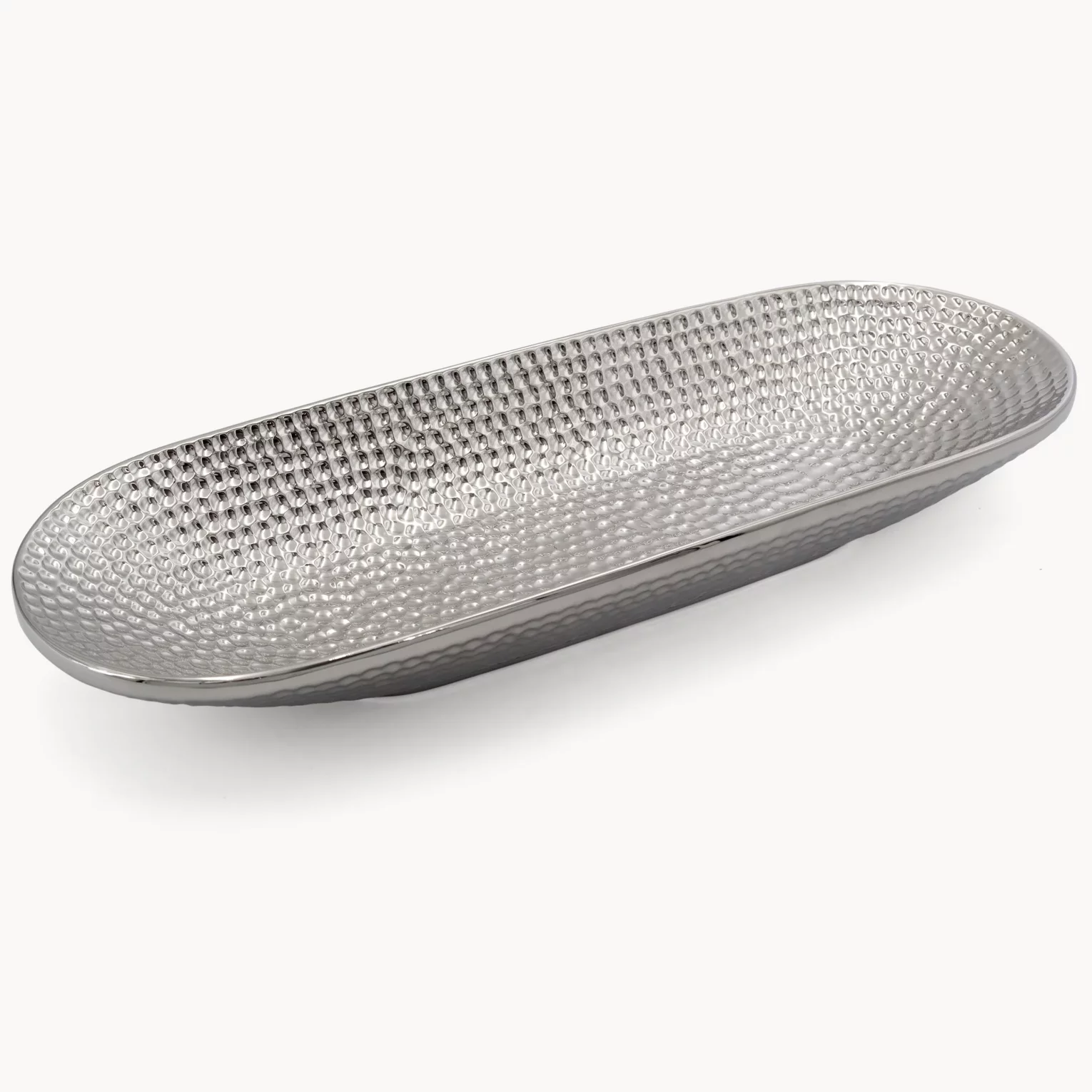 Patera dekoracyjna srebrna z ozdobnym wzorem 41x15x6 cm GREG