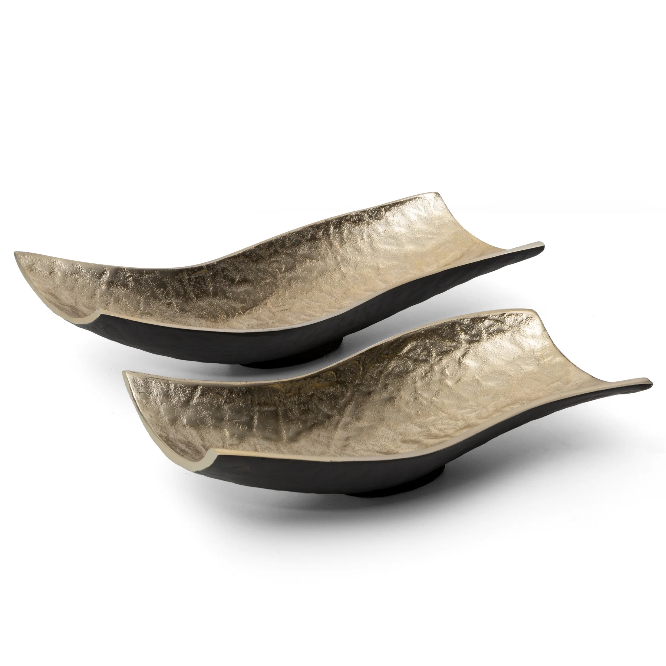 Patera metalowa złoto-ciemnozielona o falujących brzegach 39x16x9 cm PEDRO