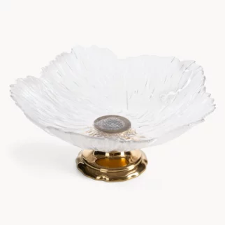 Patera szklana biało, złota o ozdobnym tłoczonym wzorze 26x12 cm NORA