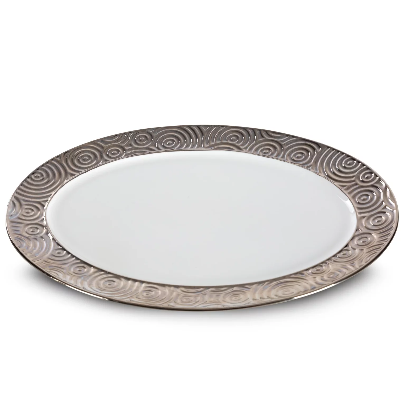 Patera ceramiczna dekoracyjna srebrno-biała 25x34x3 cm ALTEA