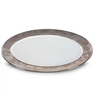 Patera ceramiczna dekoracyjna srebrno-biała 25x34x3 cm ALTEA