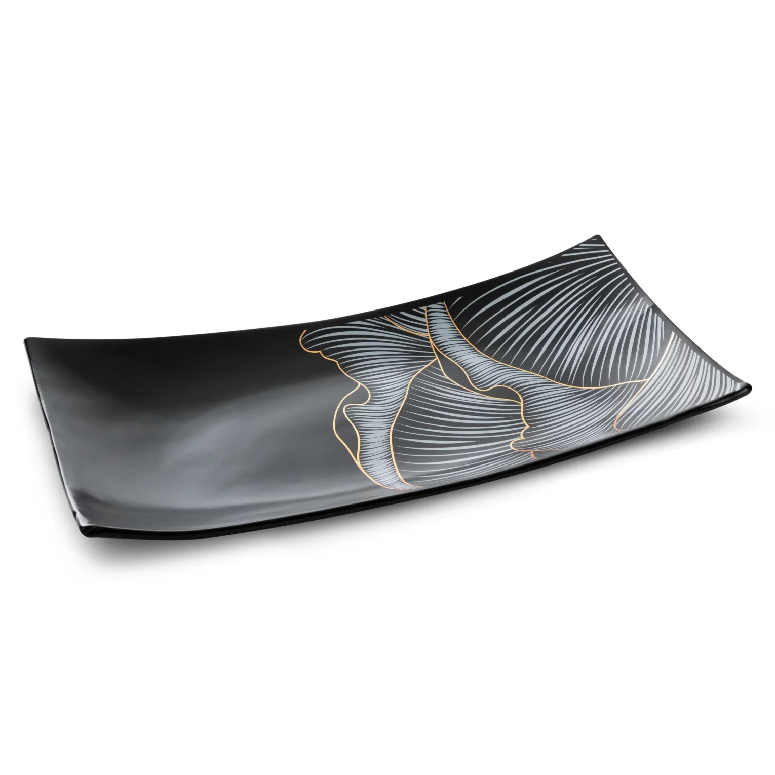 Patera dekoracyjna czarno-złota z motywem kwiatu peoni 41x21x9 cm PEONIA LIMITED COLLECTION