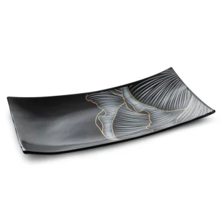 Patera dekoracyjna czarno-złota z motywem kwiatu peoni 41x21x9 cm PEONIA LIMITED COLLECTION