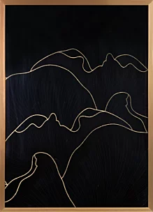 Obraz abstrakcja czarny ze złotym błyszczącym nadrukiem w złotej ramie 53x73 cm PEONIA 1 LIMITED COLLECTION