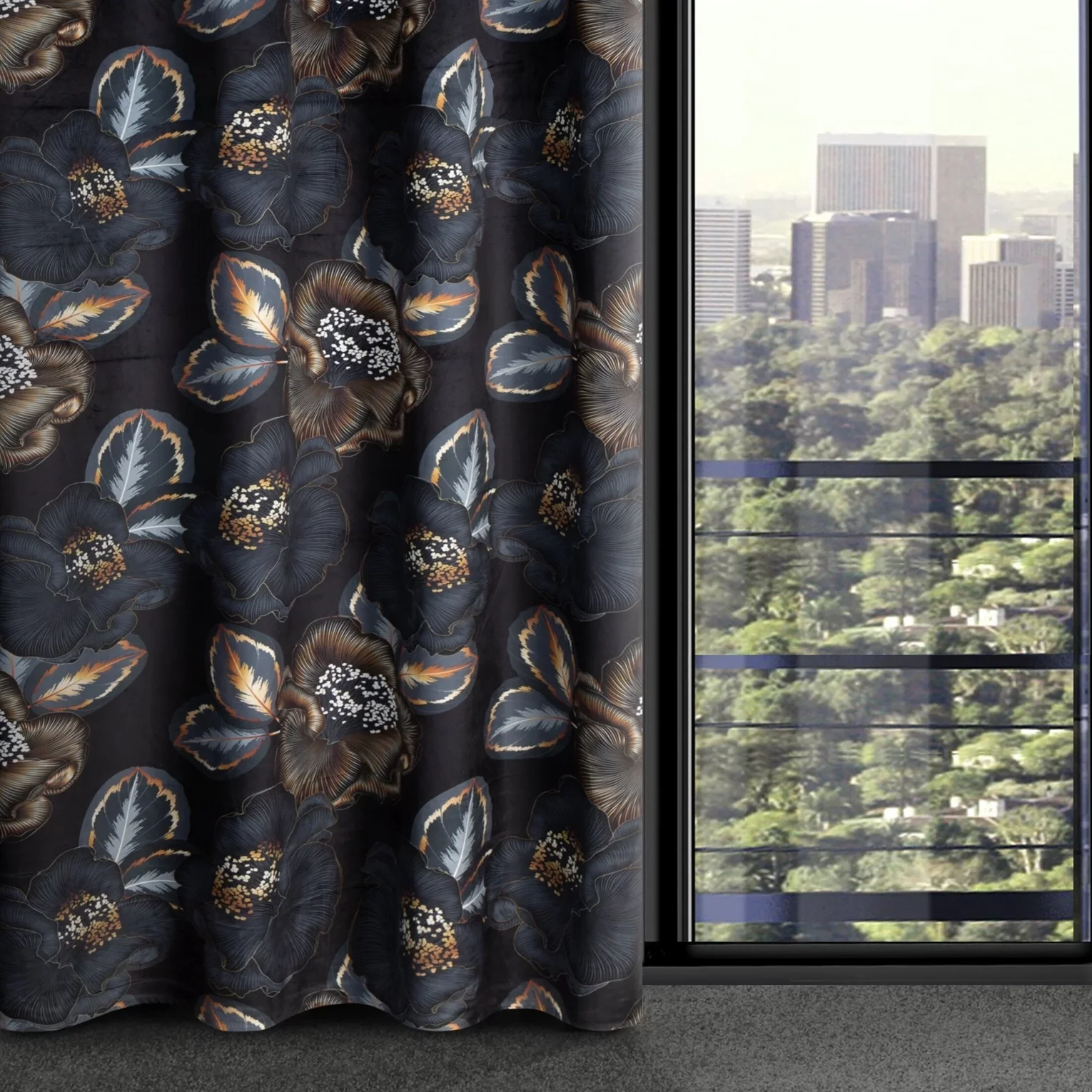 Zasłona czarno, popielata z tkaniny welwetowej 140x250 cm przelotka - PEONIA 2 - Limited Collection