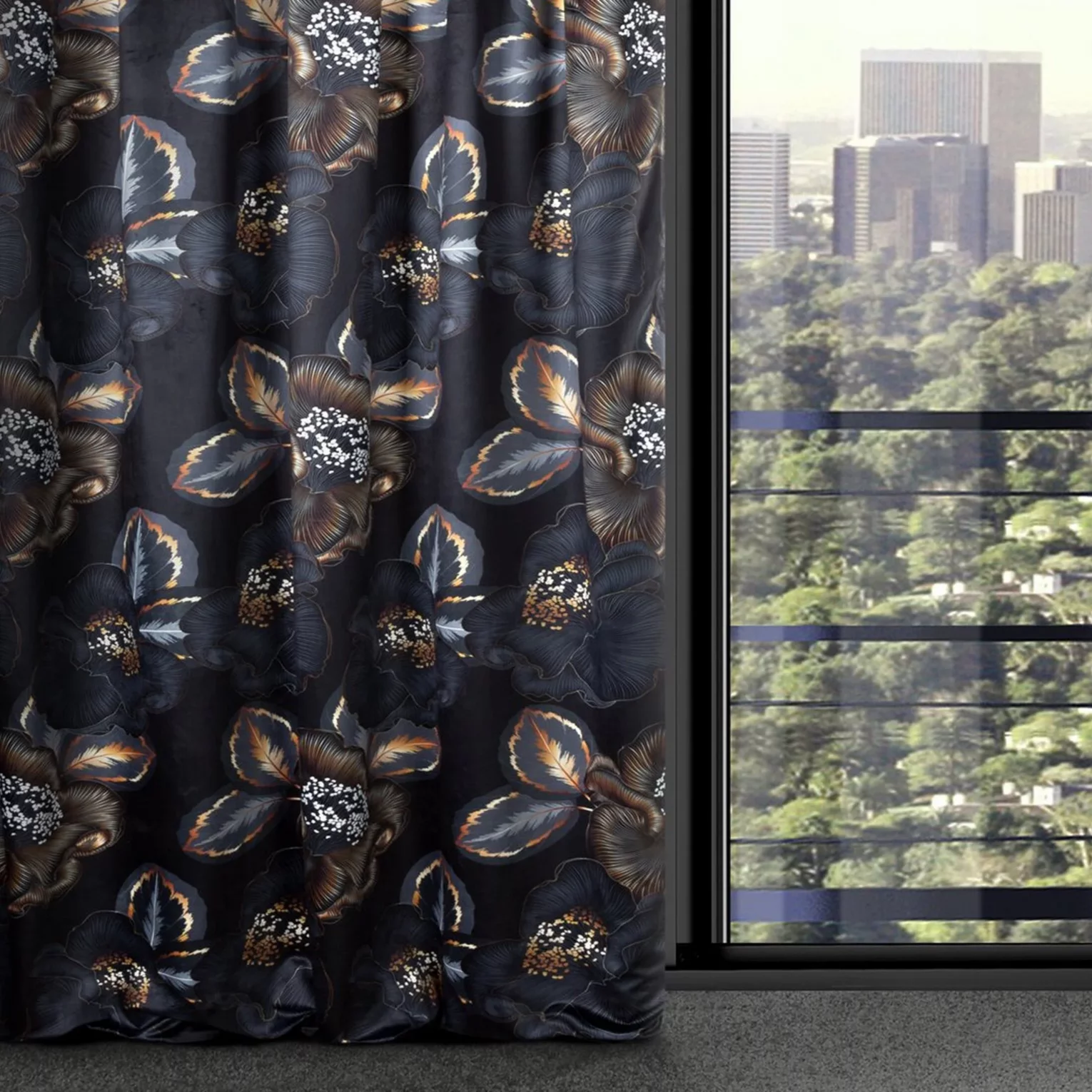 Zasłona czarno, popielata z tkaniny welwetowej 140x270 cm taśma - PEONIA 2 - Limited Collection