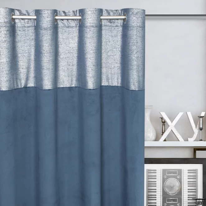 Zasłona welwetowa granatowa z dekoracyjnym pasem 140x250 cm przelotka - PERI