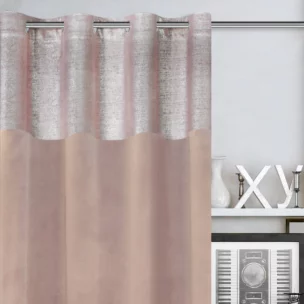 Zasłona welwetowa pudrowo różowa z dekoracyjnym pasem 140x250 cm przelotka - PERI