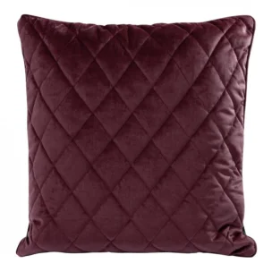 Poduszka 50 x 50 cm bordowa pikowana we wzór karo z ozdobną wypustką na brzegach VELVET 28