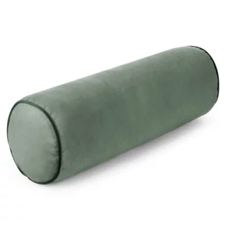 Poduszka dekoracyjna wałek 15 x 45 cm welwetowa jasnomiętowa zdobiony kontrastującą lamówką GAJA