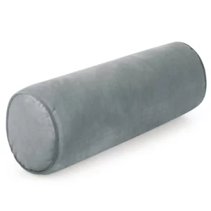 Poduszka dekoracyjna wałek 15 x 45 cm welwetowa srebrna zdobiony kontrastującą lamówką GAJA