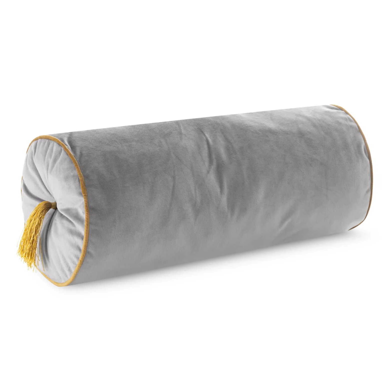 Poduszka dekoracyjna wałek 20 x 45 cm welwetowa srebrna z ozdobnymi chwostami VELVET 70