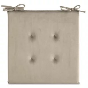 Poduszka na krzesło 40 x 40 x 3 cm welwetowa beżowa z ozdobnym pikowaniem i praktycznymi troczkami GAJA