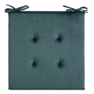 Poduszka na krzesło 40 x 40 x 3 cm  welwetowa ciemnoniebieska z ozdobnym pikowaniem i praktycznymi troczkami GAJA