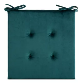 Poduszka na krzesło 40 x 40 x 3 cm  welwetowa ciemnoturkusowa z ozdobnym pikowaniem i praktycznymi troczkami GAJA
