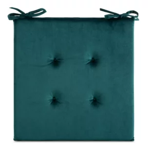 Poduszka na krzesło 40 x 40 x 3 cm  welwetowa ciemnoturkusowa z ozdobnym pikowaniem i praktycznymi troczkami GAJA