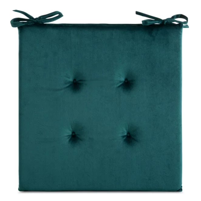 Poduszka na krzesło 40 x 40 x 3 cm welwetowa ciemnoturkusowa z ozdobnym pikowaniem i praktycznymi troczkami GAJA