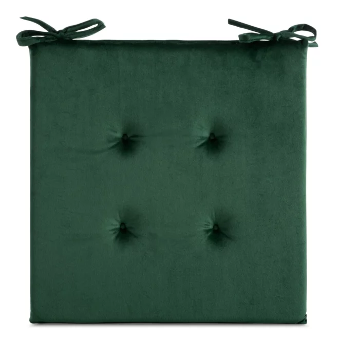 Poduszka na krzesło 40 x 40 x 3 cm  welwetowa ciemnozielona z ozdobnym pikowaniem i praktycznymi troczkami GAJA
