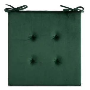 Poduszka na krzesło 40 x 40 x 3 cm welwetowa ciemnozielona z ozdobnym pikowaniem i praktycznymi troczkami GAJA
