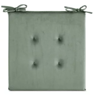 Poduszka na krzesło 40 x 40 x 3 cm welwetowa jasnomiętowa z ozdobnym pikowaniem i praktycznymi troczkami GAJA