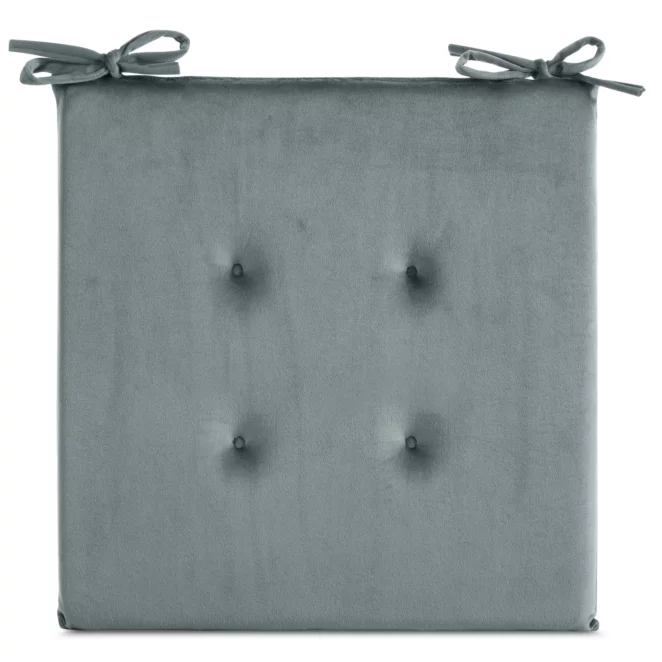 Poduszka na krzesło 40 x 40 x 3 cm welwetowa morska z ozdobnym pikowaniem i praktycznymi troczkami GAJA