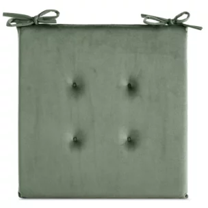 Poduszka na krzesło 40 x 40 x 3 cm welwetowa oliwkowa z ozdobnym pikowaniem i praktycznymi troczkami GAJA