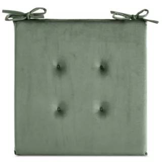 Poduszka na krzesło 40 x 40 x 3 cm welwetowa oliwkowa z ozdobnym pikowaniem i praktycznymi troczkami GAJA