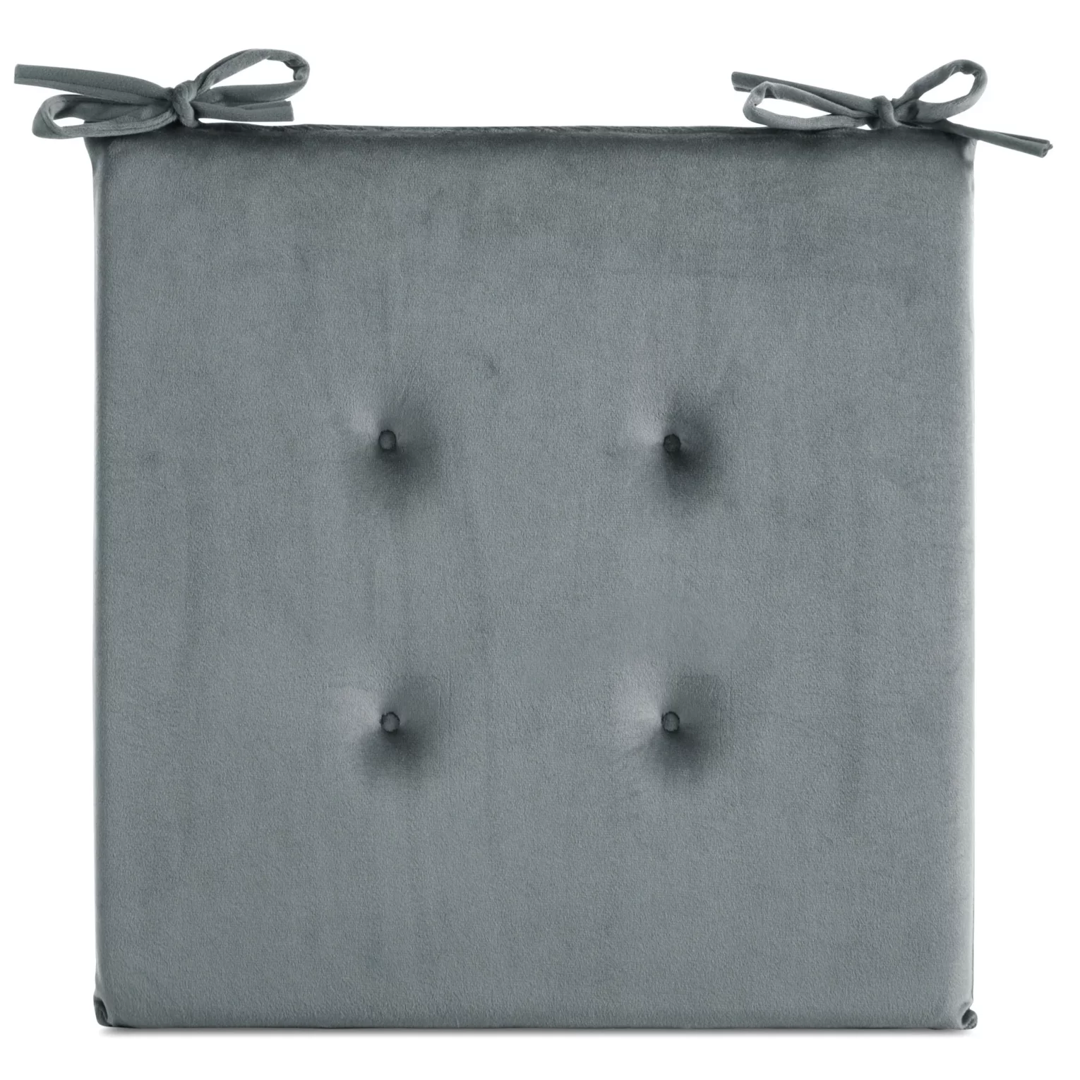 Poduszka na krzesło 40 x 40 x 3 cm  welwetowa srebrna z ozdobnym pikowaniem i praktycznymi troczkami GAJA