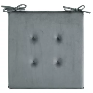 Poduszka na krzesło 40 x 40 x 3 cm  welwetowa srebrna z ozdobnym pikowaniem i praktycznymi troczkami GAJA
