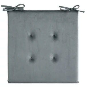 Poduszka na krzesło 40 x 40 x 3 cm welwetowa srebrna z ozdobnym pikowaniem i praktycznymi troczkami GAJA