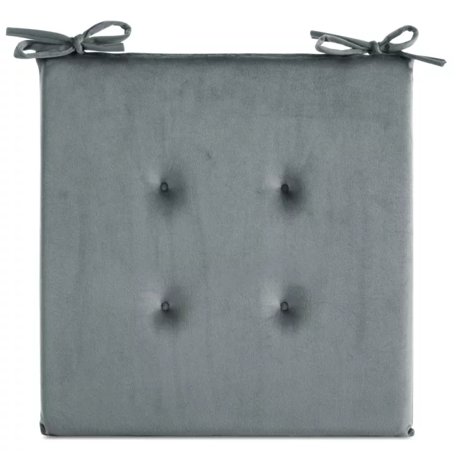 Poduszka na krzesło 40 x 40 x 3 cm welwetowa srebrna z ozdobnym pikowaniem i praktycznymi troczkami GAJA