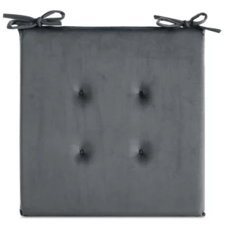 Poduszka na krzesło 40 x 40 x 3 cm  welwetowa stalowa z ozdobnym pikowaniem i praktycznymi troczkami GAJA