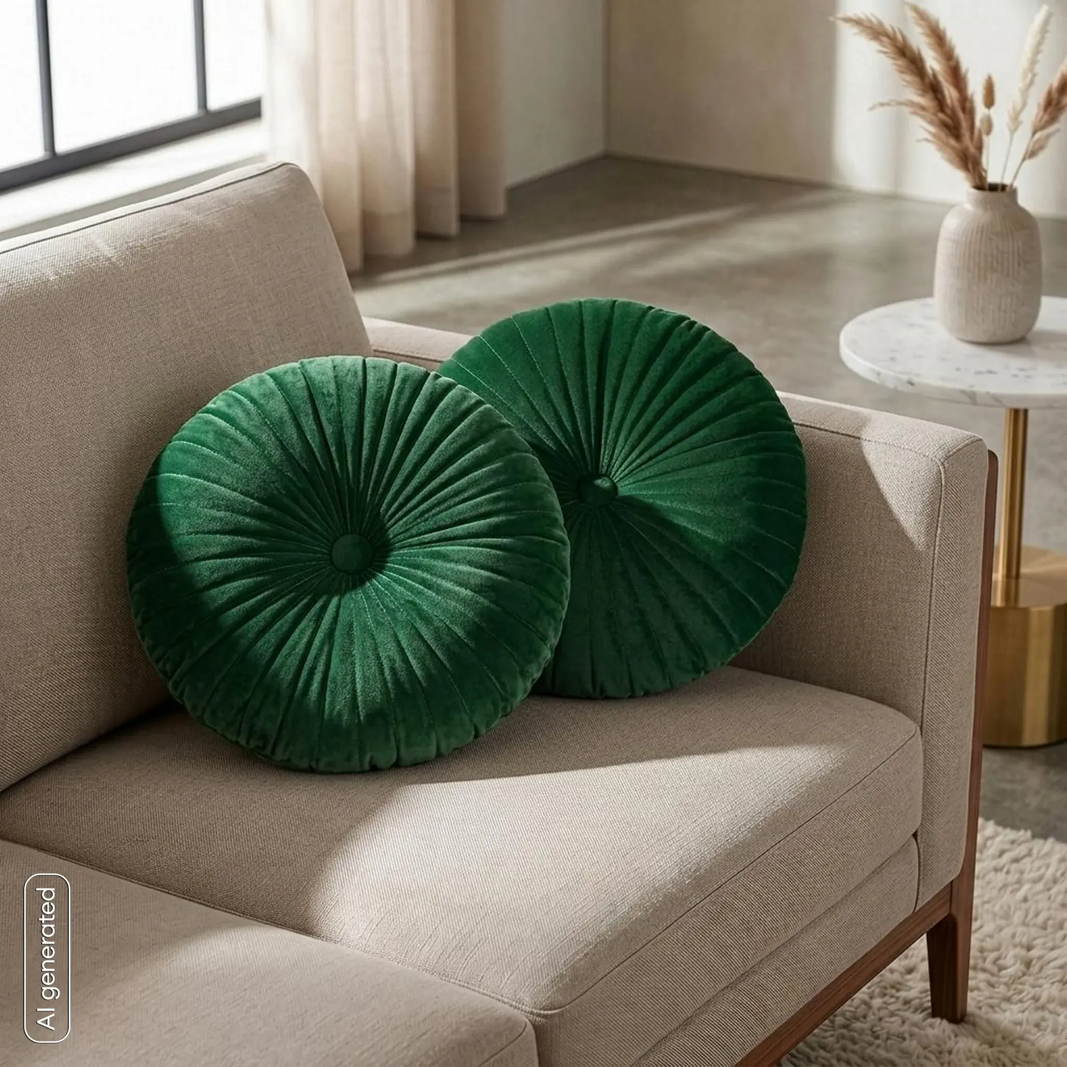 Poduszka okrągła średnica 40 cm ciemnozielona welwetowa pikowana VELVET 68
